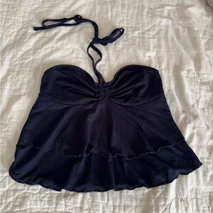 NWT SHEIN VCAY Drawstring Ruched Bust Tie Backless Halter Navy Blue 4(S)